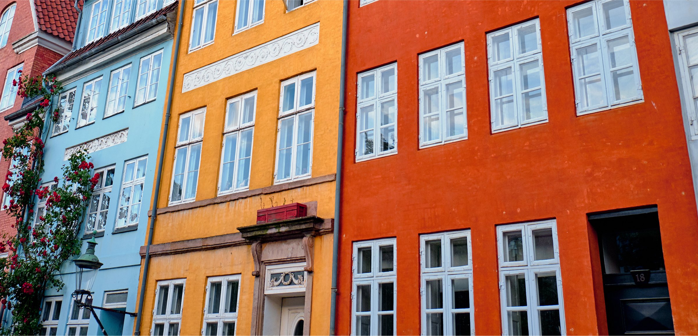 Vibrant buildings in Copenhagen, Denmark, showcasing a beautiful array of colors in the cityscape